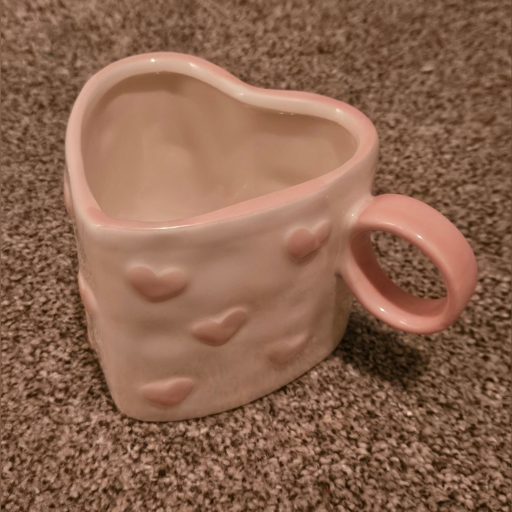 Heart-Shaped Pink and White Mug Valentines Love